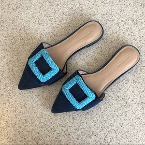 Something Navy Portia Buckle Mule Blue Beaded 7.5